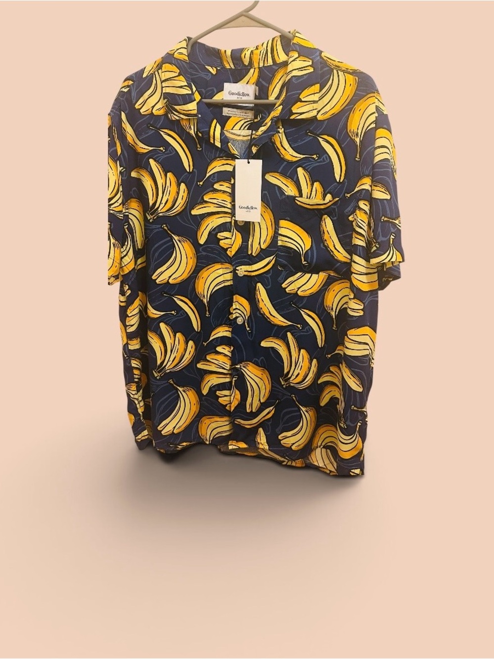 Goodfellow & Co Navy Short Sleeve Shirt with Yellow Banana Print